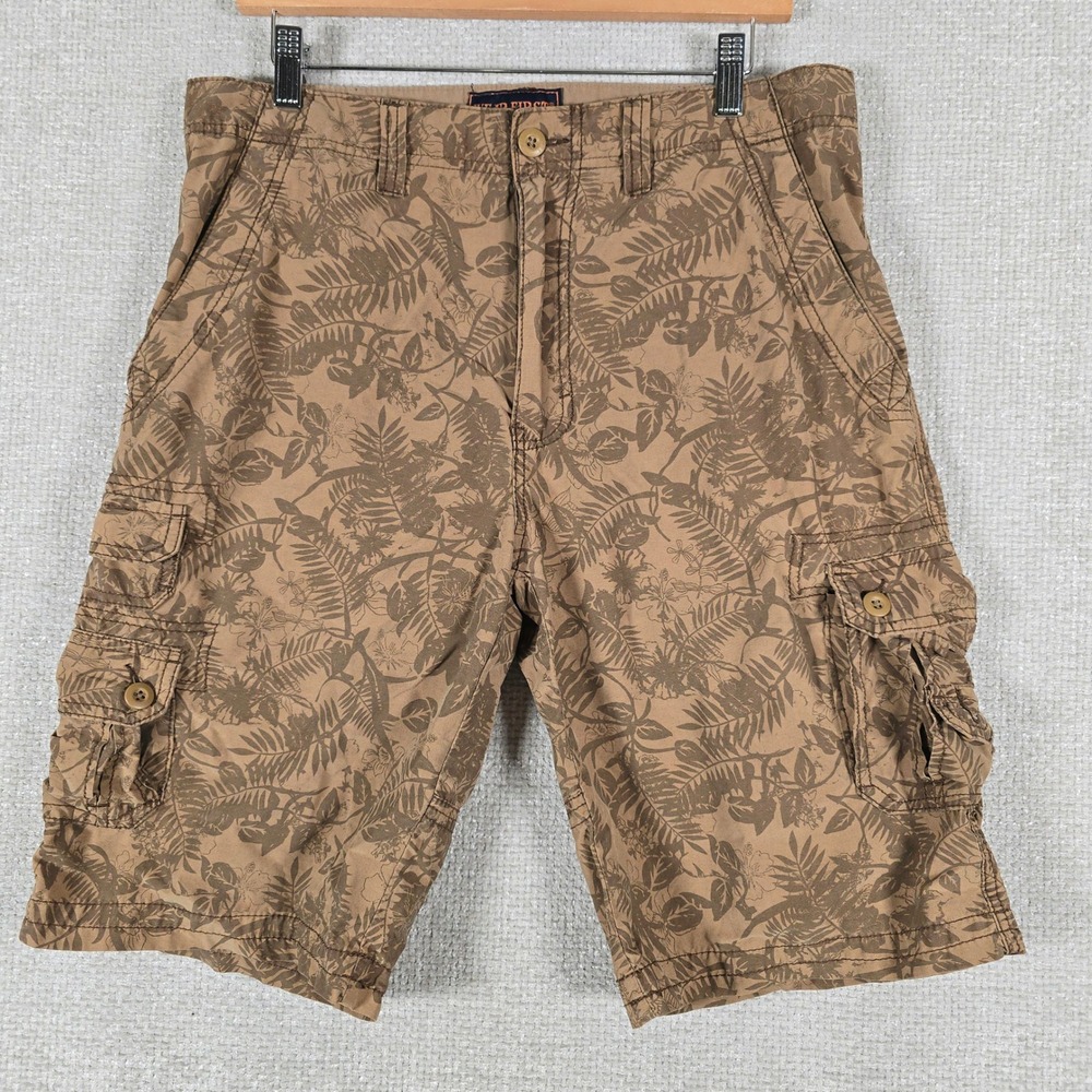 Wear First Mens Brown Tropical Leaf Cargo Shorts Size 34 Cotton Nylon Utility
